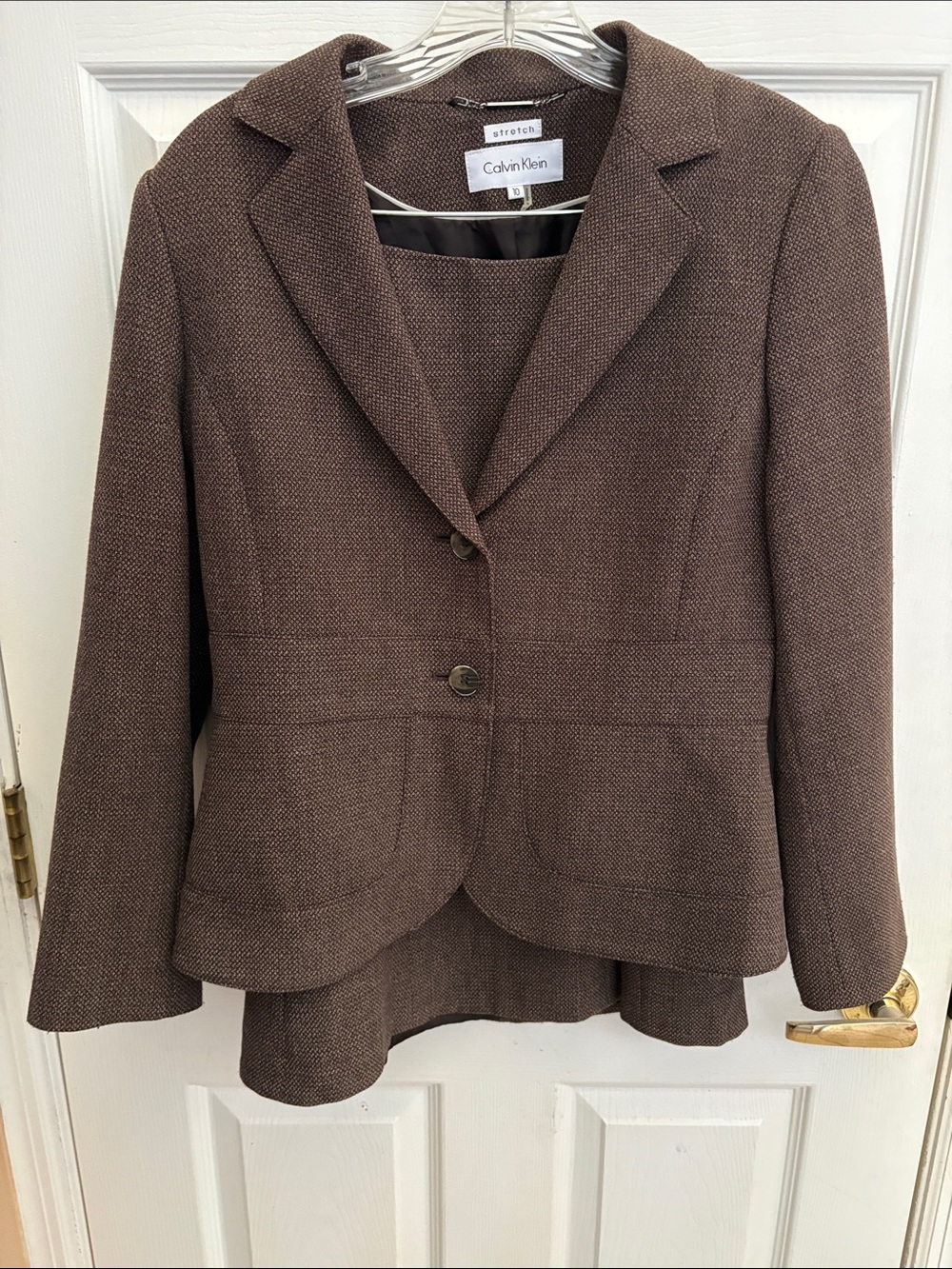 Calvin Klein Women's Brown Textured Two-Button Blazer & skirt suit set size 10